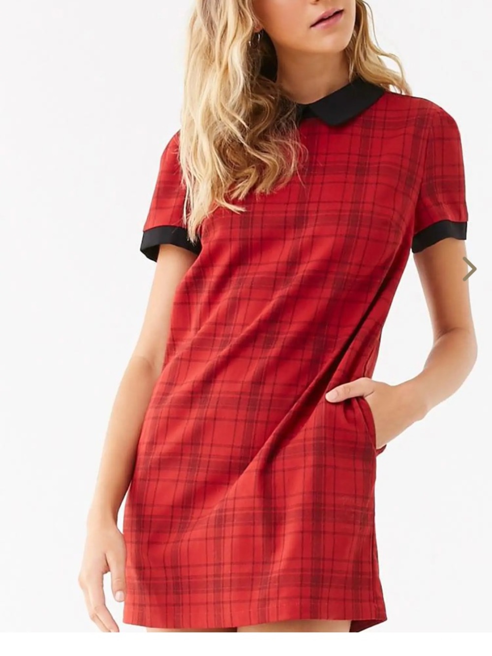 Forever 21 Red Plaid Mini Dress with Black Trim #9